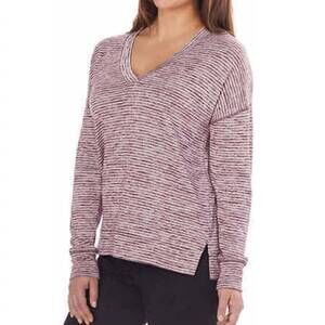 NEW KIRKLAND SIGNATURE long sleeve relaxed fit v neck top in aubergine stripe